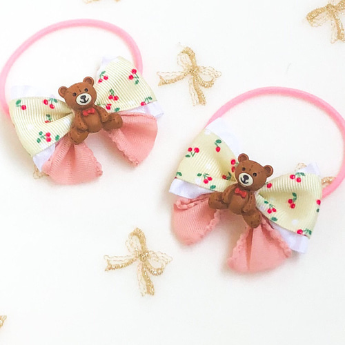 リボン ヘアゴム キッズゴム キッズリボン ハンドメイド サクランボうさぎ