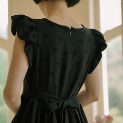 黑色 雲朵花苞蓬蓬洋裝 短袖夏季短裙飛飛袖百褶裙 小個子連身裙 第8張的照片