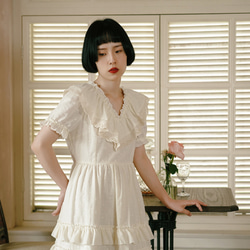 奶油杏色 法式古董娃娃洋裝 短袖夏季荷葉邊蓬蓬蛋糕裙子連身裙 第15張的照片