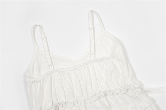 白色 法式少女波波子吊帶洋裝 無袖夏季芭蕾度假風蛋糕裙子連身裙 第4張的照片