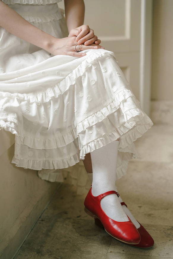 白色 法式少女波波子吊帶洋裝 無袖夏季芭蕾度假風蛋糕裙子連身裙 第8張的照片