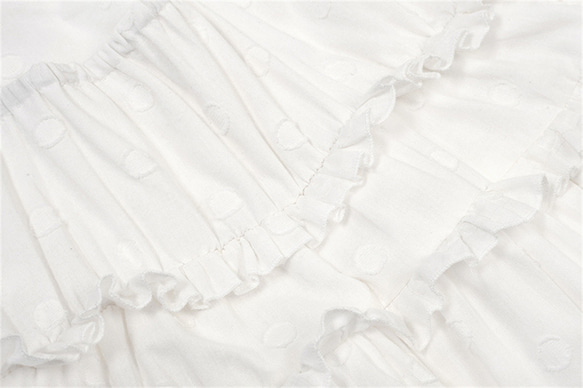 白色 法式少女波波子吊帶洋裝 無袖夏季芭蕾度假風蛋糕裙子連身裙 第6張的照片