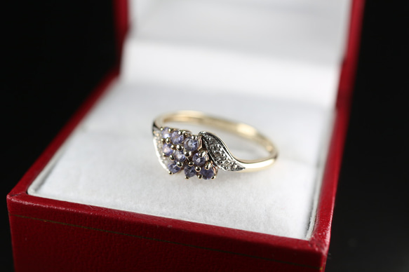 イギリス ビンテージ ゴールド リング 指輪 レディース 天然 タンザナイト ダイアモンド 純金率 375 宝石 J86 2枚目の画像