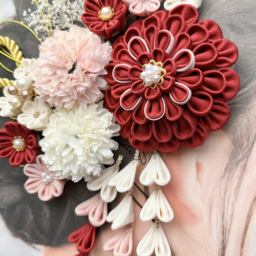 85 和装 髪飾り 受注制作 赤 ピンク つまみ細工 結婚式 成人式 七五三