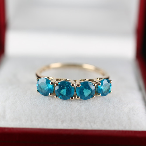 レビュー高評価のおせち贈り物 ゴールド イギリス 英国 絶品 リング アパタイト 天然 9ct 指輪 アパタイト