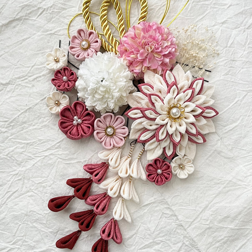 88 和装 髪飾り ピンク 紫 つまみ細工 結婚式 成人式 七五三 色打掛 白