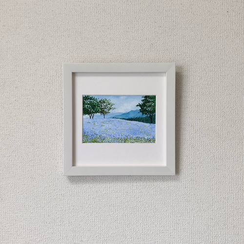 ネモフィラの丘」透明水彩画 原画 風景画 額縁付 SMサイズ 絵画