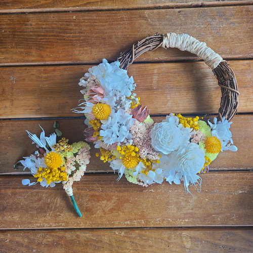 ドライフラワーリースブーケとブートニア～stay with me forever