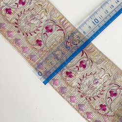 [ 280 ] 白 紫 花柄 幅:7.5cm インド刺繍 リボン 5枚目の画像