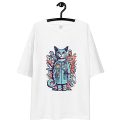 ビッグTシャツ ビッグシルエット 猫ドクター キャットドクター コットンTシャツ：送料無料 3枚目の画像