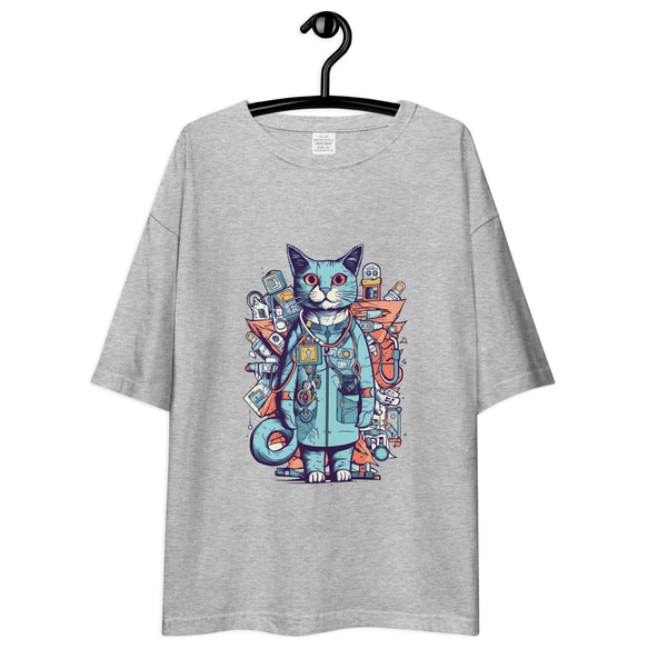 ビッグTシャツ ビッグシルエット 猫ドクター キャットドクター コットンTシャツ：送料無料 2枚目の画像