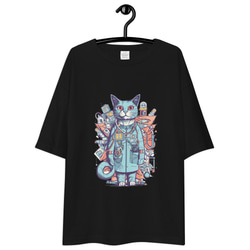 ビッグTシャツ ビッグシルエット 猫ドクター キャットドクター コットンTシャツ：送料無料 1枚目の画像