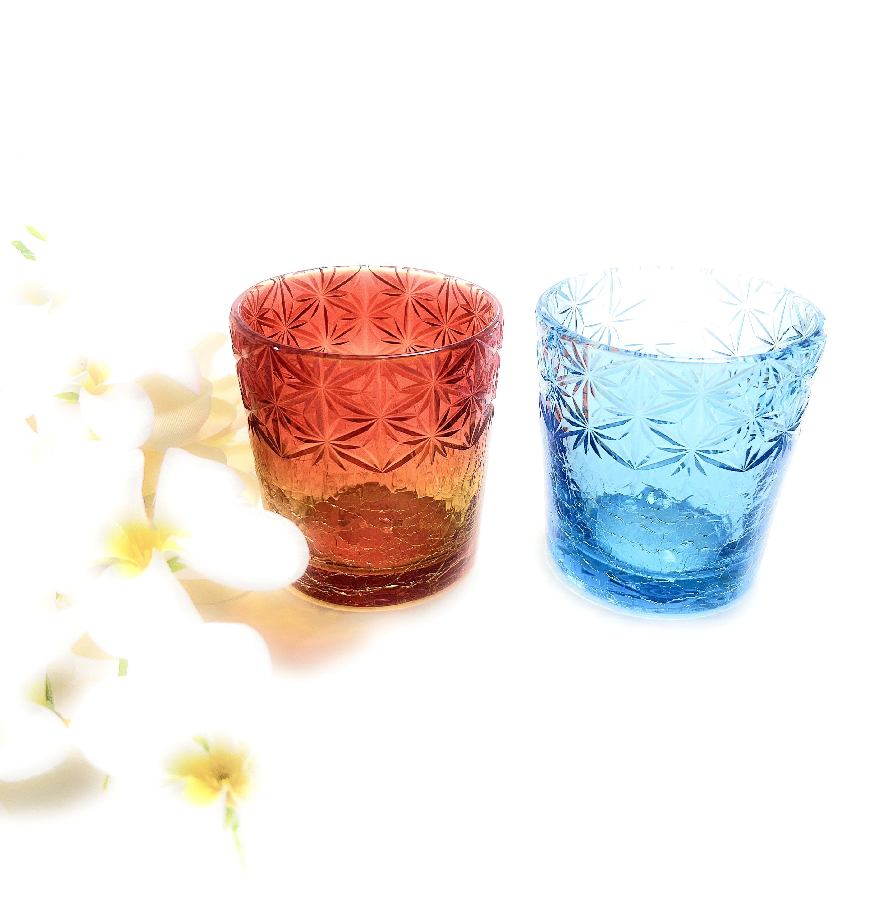 「贅沢仕上げ2個セット」琉球ガラス　ロックグラス　千代紙　サンセット＆空