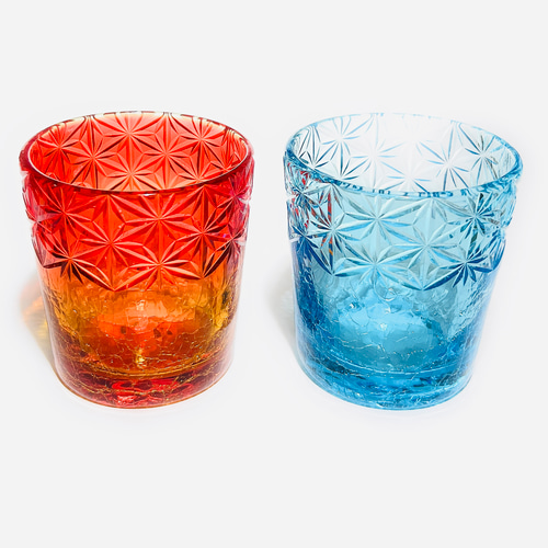 贅沢仕上げ2個セット」琉球ガラス ロックグラス 千代紙 サン