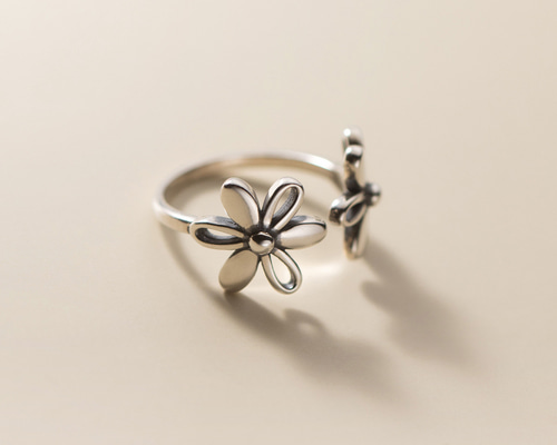 シルバー925 ヴィンテージ ダブル花 2輪の花 指輪 リング silver925