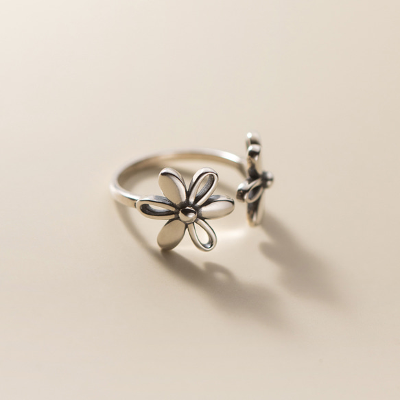 シルバー925 ヴィンテージ ダブル花 2輪の花 指輪 リング silver925