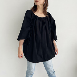 フリルネックキャンディースリーブブラウス(ブラック) ブラウス