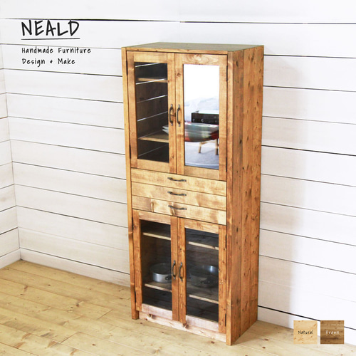 ◇銀河ガラスのナチュラルな古い木製ガラスケース◇飾り棚食器棚