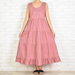 棉質府綢分層洋裝粉色 第2張的照片