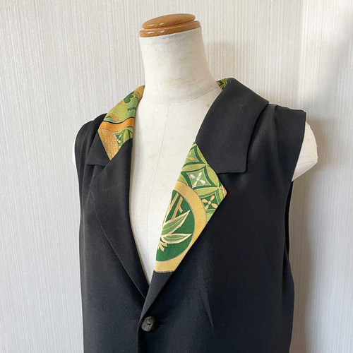 ロングジレ * マキシ丈 【 着物リメイク 】 一点物 * 黒留袖 / 黒