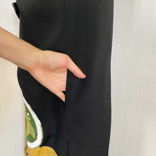 ロングジレ * マキシ丈 【 着物リメイク 】 一点物 * 黒留袖