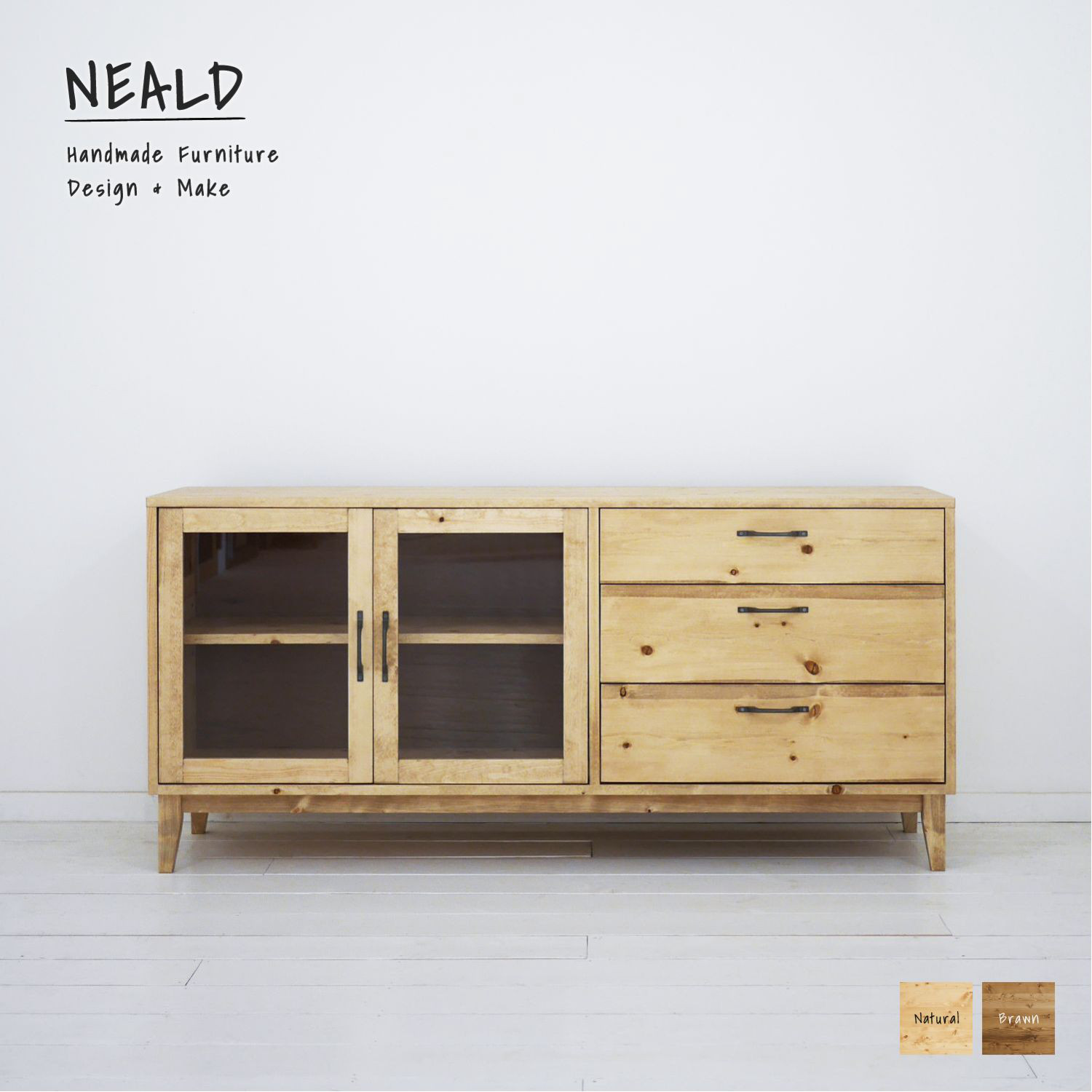 [送料無料] 無垢 サイドボード ローボード カップボード 食器棚 キャビネット w150 [受注製作] 13-02