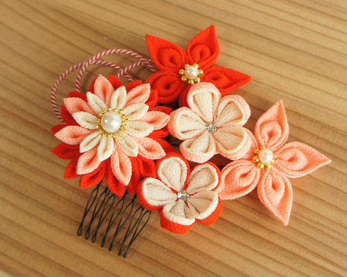つまみ細工 ちりめん 髪飾り かんざし ＋ 花2点セット 成人式 七五三