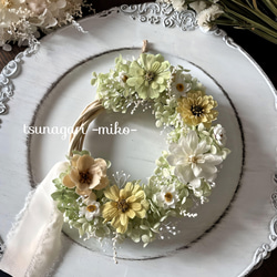 アナベルとエリンジウムのリース　パンパスグラス　グレベリア アナベルとエリンジウムのリース パンパスグラス グレベリア