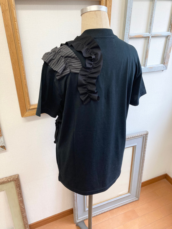 セール価格★新品リメイクTシャツ❤️ボーダーフリルの半袖Tシャツ　黒（サイズM） 10枚目の画像