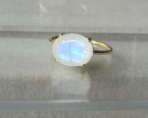 氷河のきらめきレインボームーンストーンファセットカットリング