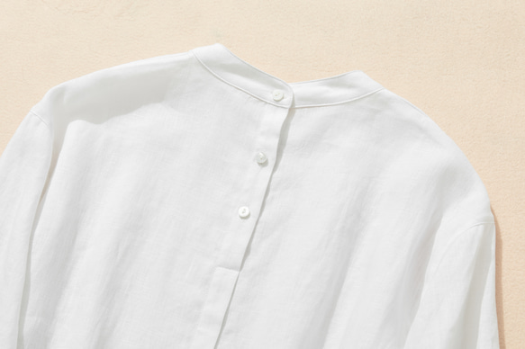 天然紋理亞麻襯衫，長袖襯衫，束腰外衣，白色 230513-1 第8張的照片