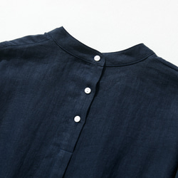 天然紋理亞麻襯衫，長袖襯衫，束腰外衣，綠色海軍藍 230513-2 第9張的照片