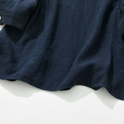 天然紋理亞麻襯衫，長袖襯衫，束腰外衣，綠色海軍藍 230513-2 第4張的照片