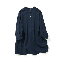 天然紋理亞麻襯衫，長袖襯衫，束腰外衣，綠色海軍藍 230513-2 第8張的照片