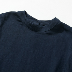 天然紋理亞麻襯衫，長袖襯衫，束腰外衣，綠色海軍藍 230513-2 第2張的照片