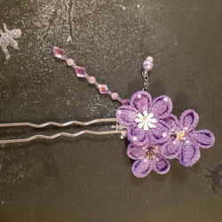 #つまみ細工#　まるつまみの紫の花華のかんざし 7枚目の画像