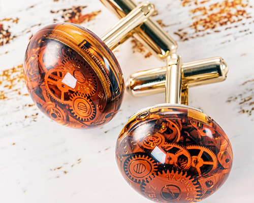 カフスボタン ゴールド 機械式時計 ムーブメント カフリンクス