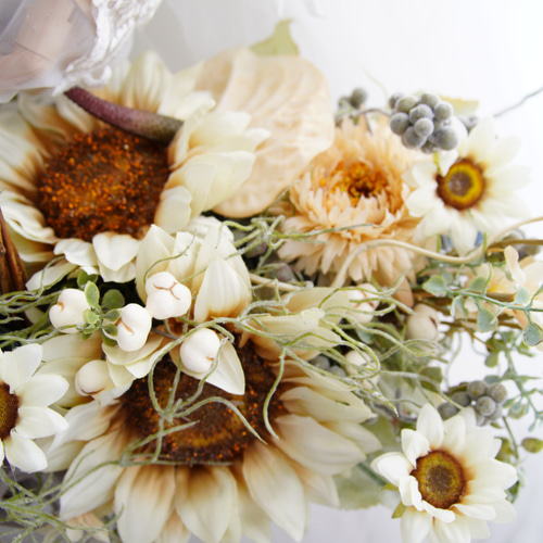 ひまわりバスケットブーケ ウェディングブーケ ブートニアセット