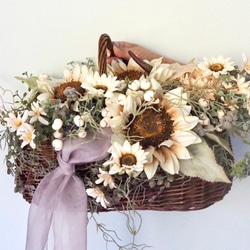 ひまわりバスケットブーケ ウェディングブーケ ブートニアセット
