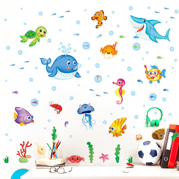 ウォールステッカー SZ23 海　動物　子供　幼稚園　癒す　DIY 壁紙　インテリアシート　剥がせるシール 送料無料 2枚目の画像