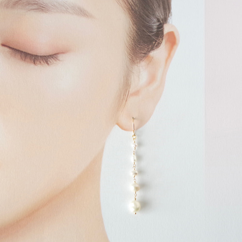 再販14kgf *淡水パール ロングピアスorイヤリング/誕生石/揺れる  