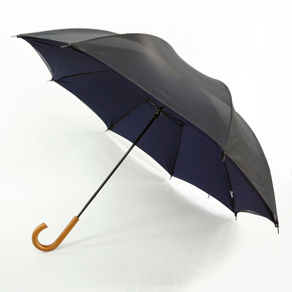 サイレントアンブレラ 高密度　降雨騒音低減　雨晴兼用　傘　日本製　職人手作り　丸安洋傘　ＳUKMA　ネイビ－ 2枚目の画像