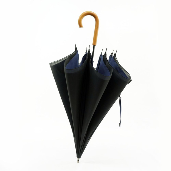 サイレントアンブレラ 高密度　降雨騒音低減　雨晴兼用　傘　日本製　職人手作り　丸安洋傘　ＳUKMA　ネイビ－ 4枚目の画像