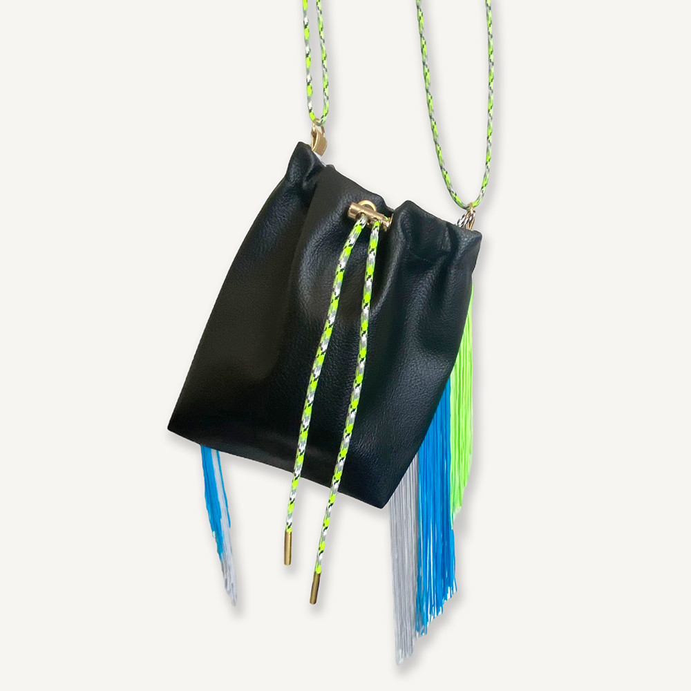 Fringe Kinchaku "Black×Mix:Fluorescent Green" 13,200円