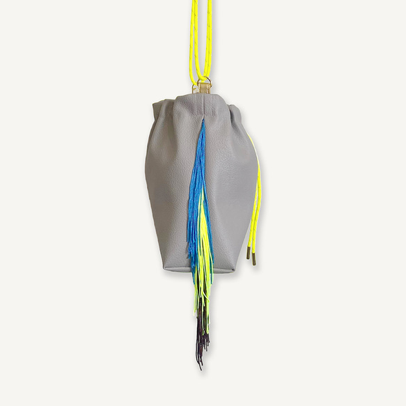 Fringe Kinchaku“Chacoal Grey x Mix：Fluorescent Yellow” 第3張的照片