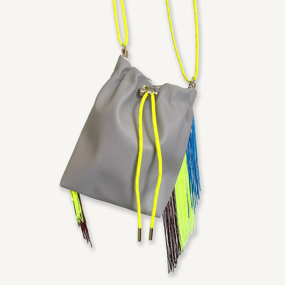 Fringe Kinchaku“Chacoal Grey x Mix：Fluorescent Yellow” 第1張的照片