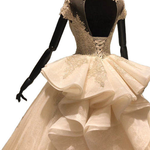 豪華！ 韓国風ビジューウエディングドレス キラキラ グリッター