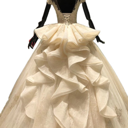 豪華！ 韓国風ビジューウエディングドレス　キラキラ　グリッターチュール　高級フリルひだトレーン　フレンチスリーブ 4枚目の画像