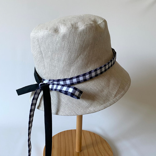 国産リネンのバケットハット＊二重リボンのレディース帽子【選べる