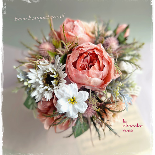 コーラルピーチのラウンドアレンジメント☆Creema限定☆アーティ